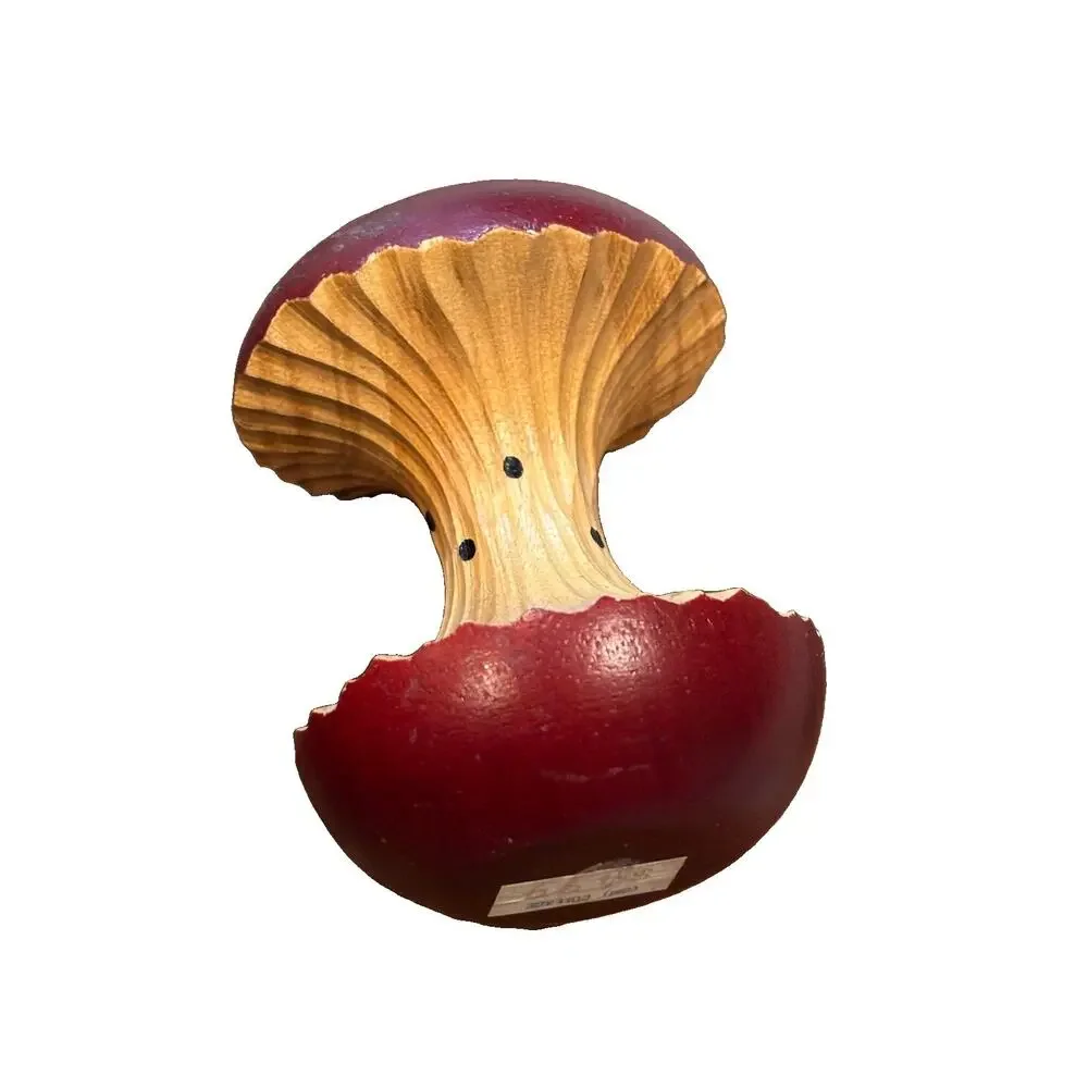 Vintage Hand Carved Red Wooden Apple Fruit Decor Set of 3-2 Whole 1 Apple Core